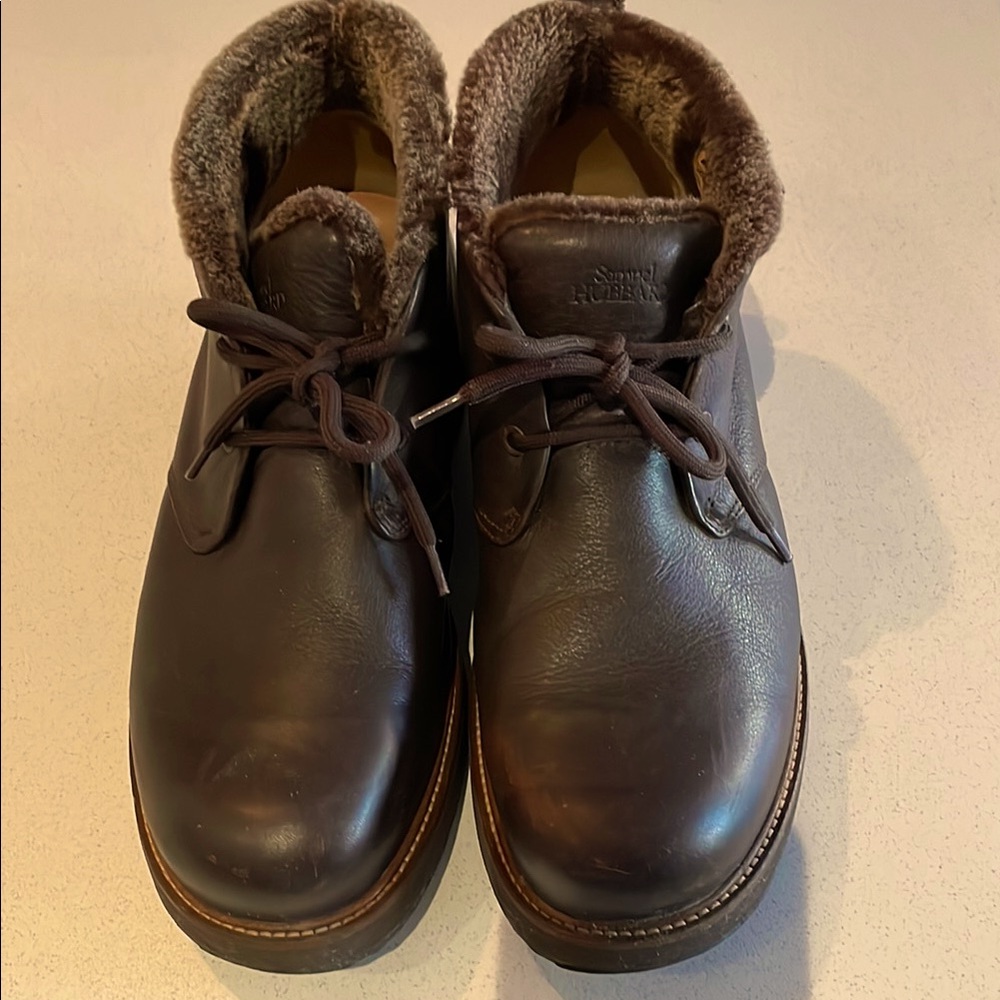 Brown Leather Ankle-High Boots with Furry Lining